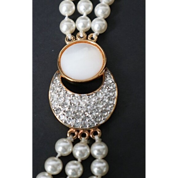 Butler Fifth Ave Faux Pearl Necklace Mother of Pearl Cabochons Rhinestones - Picture 4 of 8
